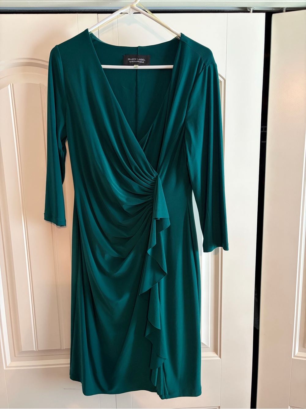 Teal Faux-Wrap Ruffle Dress